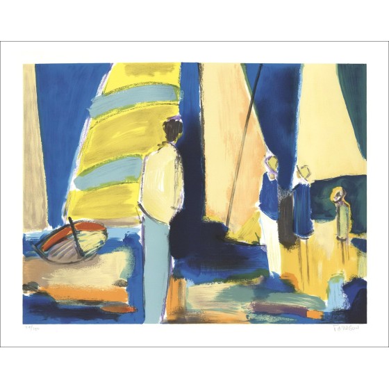 Francois de Arguin - Litografía original "Veleros amarillos" 56x76cm - Firmado en lápiz