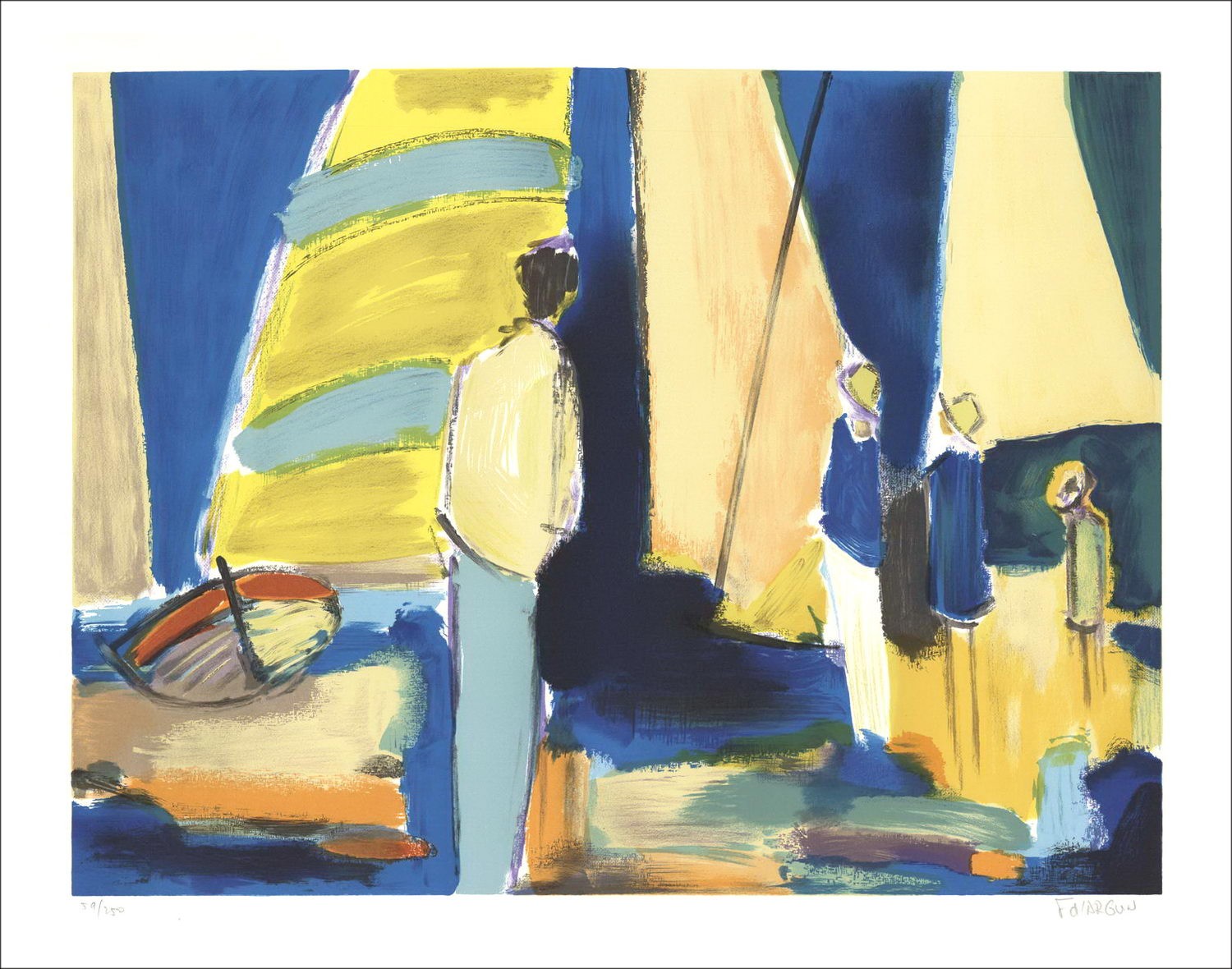 Francois de Arguin - Litografía original "Veleros amarillos" 56x76cm - Firmado en lápiz
