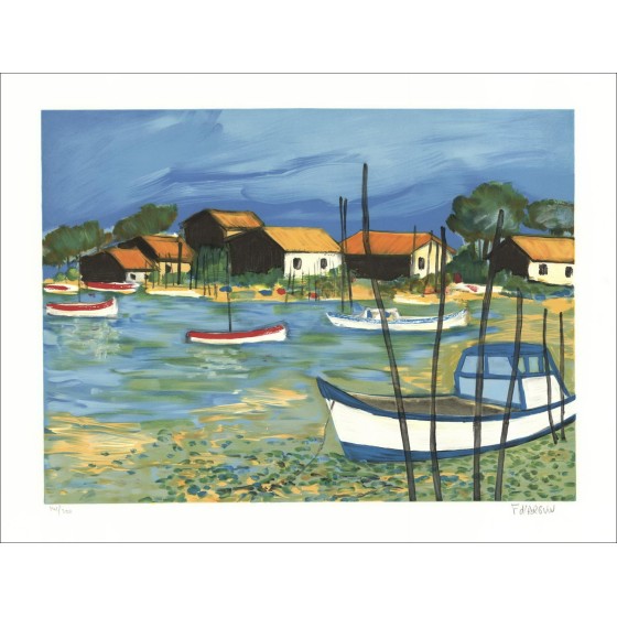 Francois de Arguin - Litografía original "Arcachon Basin" 56x76cm - firmado en lápiz