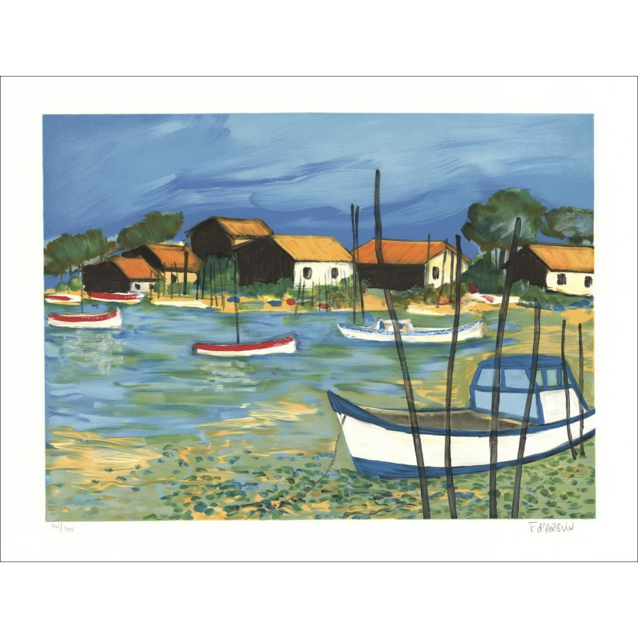 Francois de Arguin - Original-Lithographie "Arcachon-Becken" 56x76cm - in Bleistift signiert