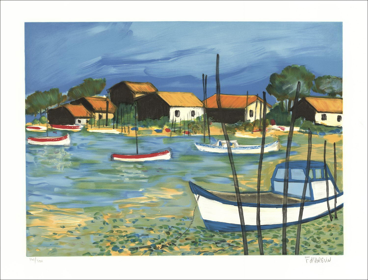 Francois de Arguin - Original-Lithographie "Arcachon-Becken" 56x76cm - in Bleistift signiert