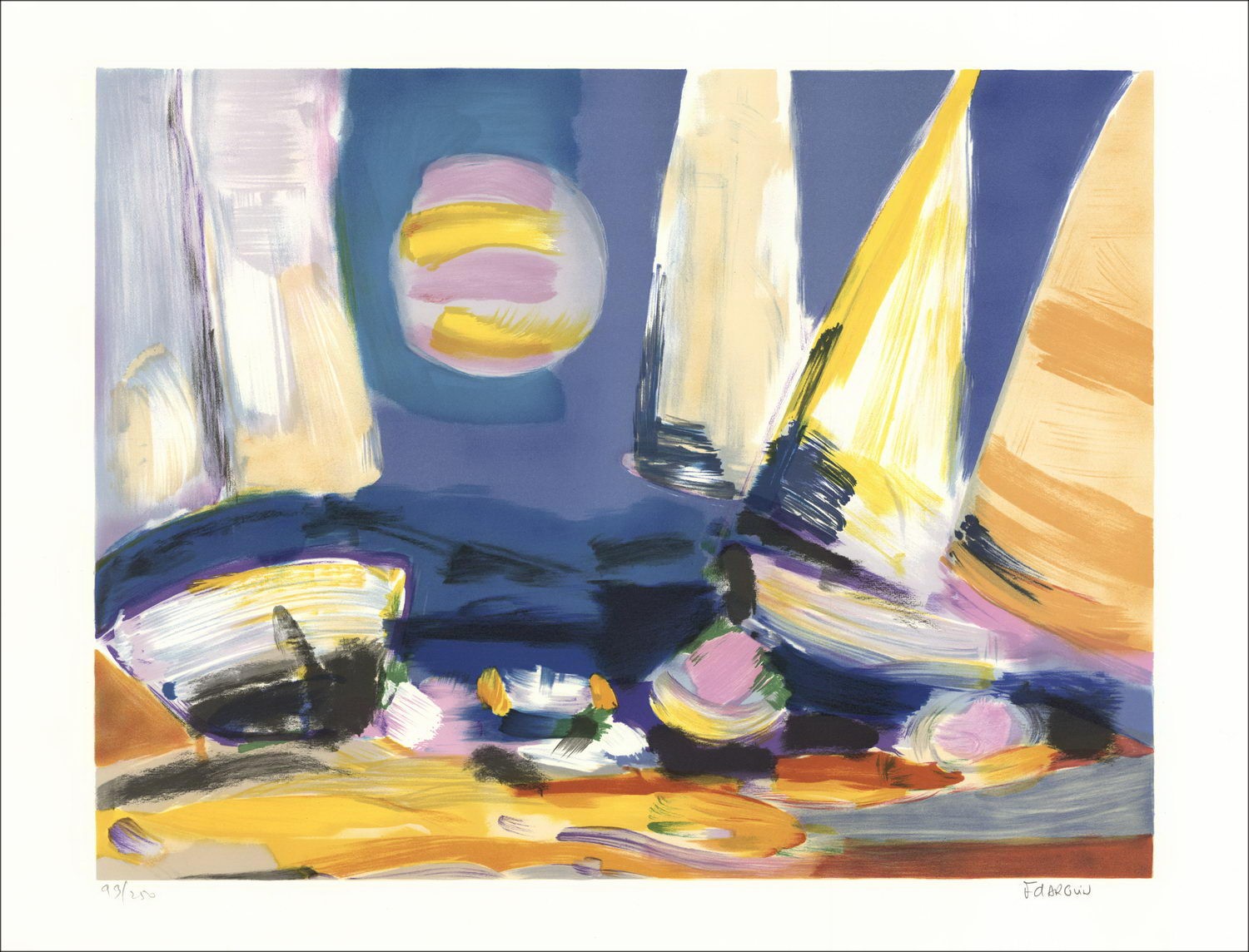 Francois D'ARGUIN - Lithographie originale "Les voiliers" 56x76cm - signée au crayon