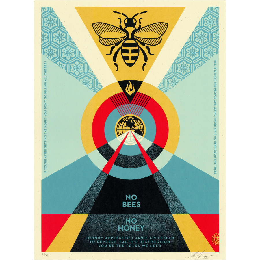 Shepard Fairey – Sin abejas No miel, serigrafía firmada, 2022