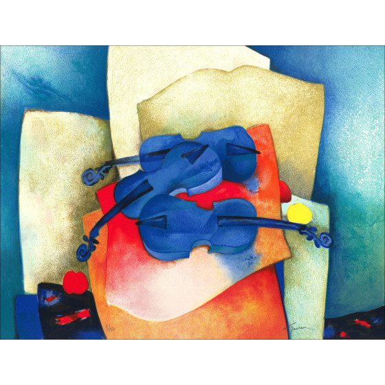 Claude Gaveau – violín azul, litografía original firmada, 1998