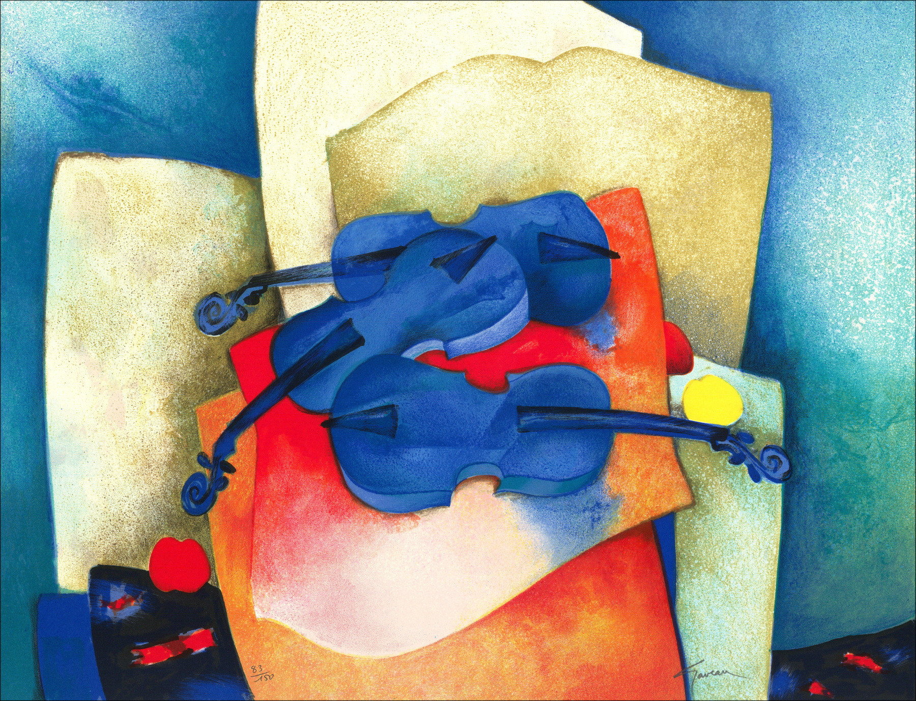 Claude Gaveau - The blue violins, original signed lithograph, 1998
