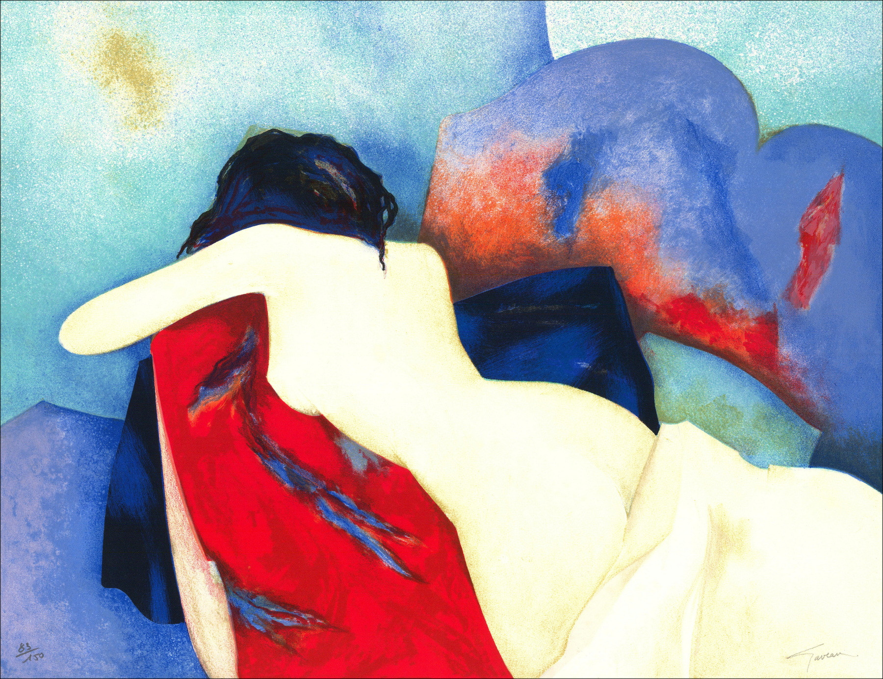 Claude Gaveau – Le drap blanc, lithographie originale signée, 1998