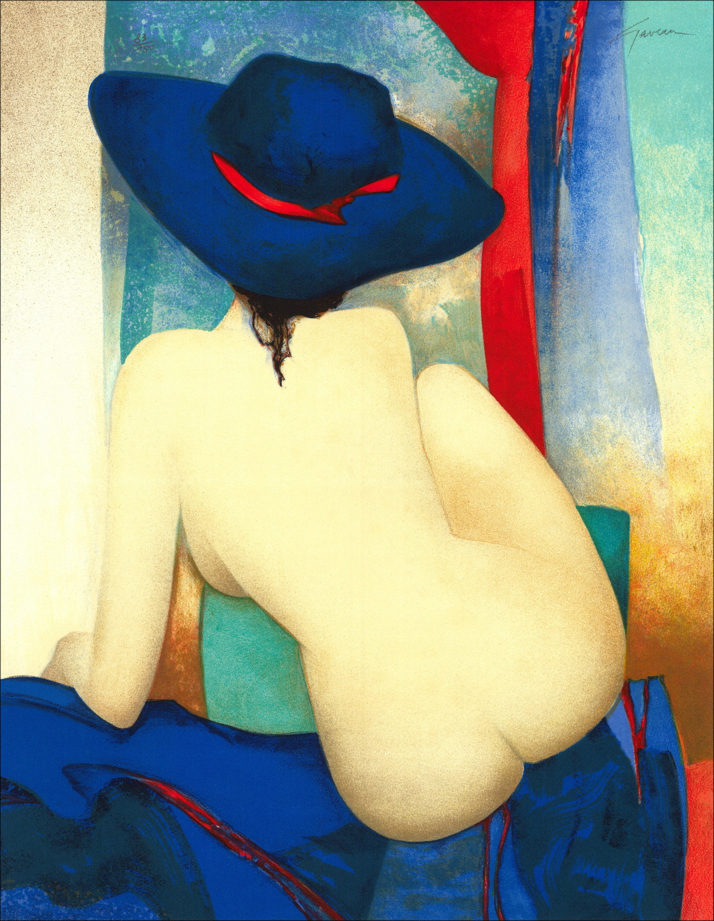 Claude Gaveau – La hoja azul, litografía original firmada, 1998