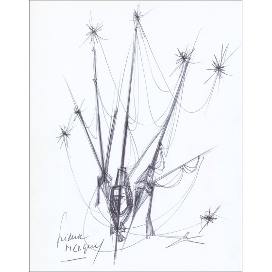 Menguy Frédéric - Dibujo original en tinta "Barcos 01" 27x21cm - 1963