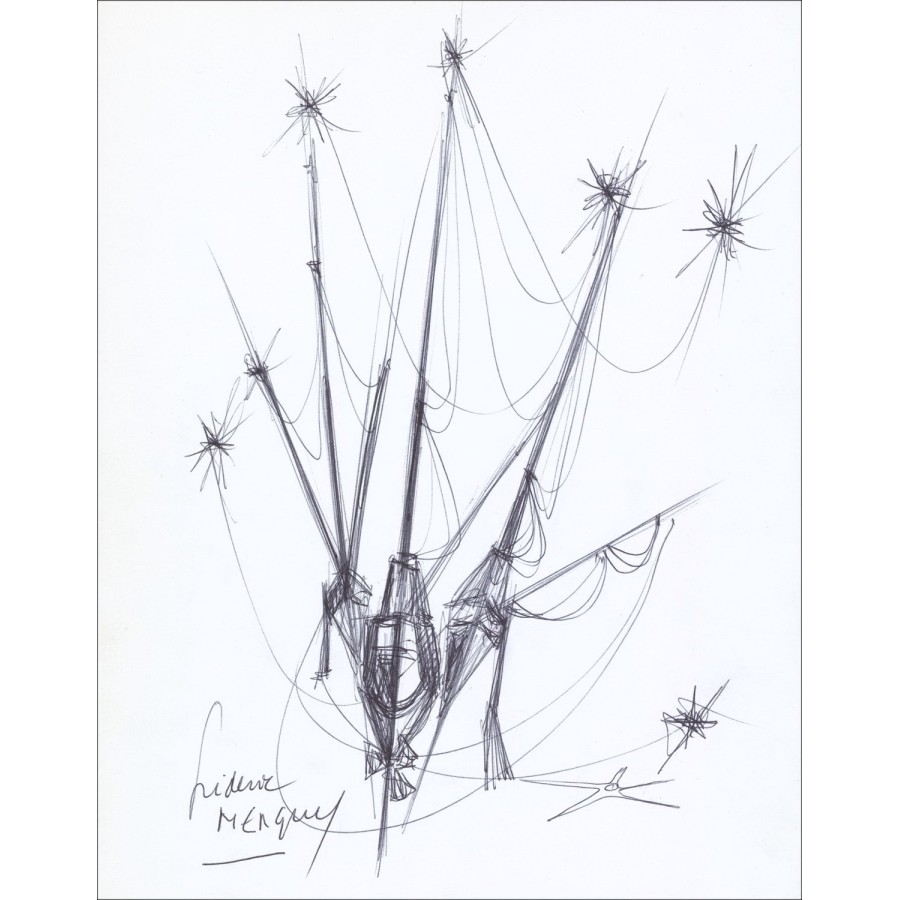MENGUY Frédéric - Disegno originale ad inchiostro "Barche 01" 27x21cm - 1963