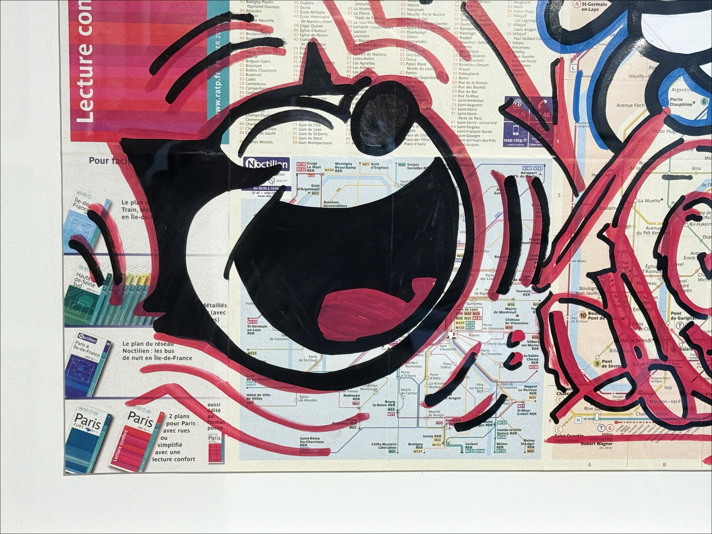 M. Chat & Quik – Félix et Mr Chat, peinture sur carte de métro - 2014