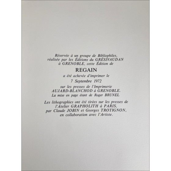 Pierre Parsus – Regain, portfolio avec lithographies, 1972