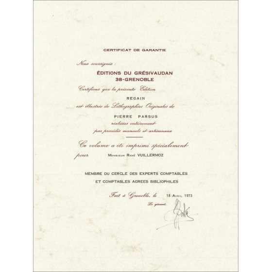 Pierre Parsus – Regain, portfolio avec lithographies, 1972