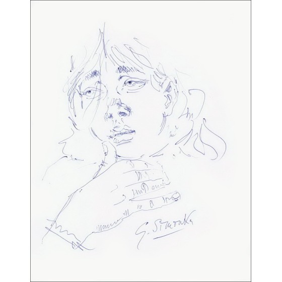 SIMONKA Georges - Dibujo original en tinta "Retrato" 27x21cm - 1963