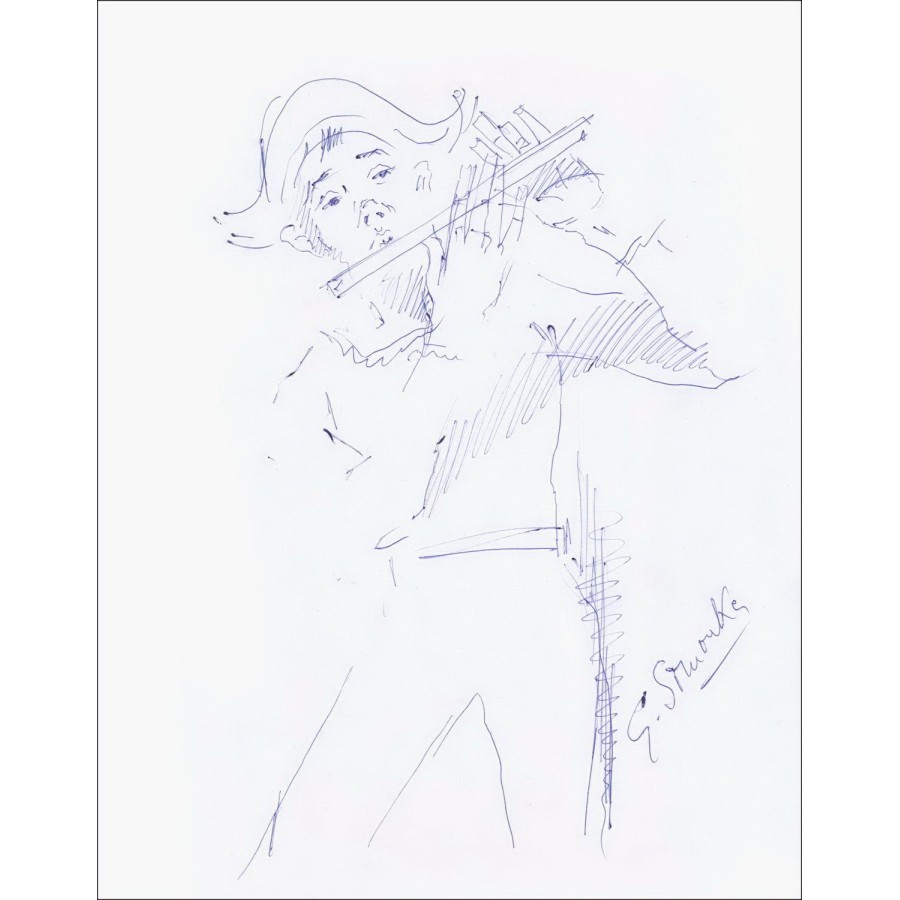 SIMONKA Georges - Disegno originale ad inchiostro "Il flautista" 27x21cm - 1963