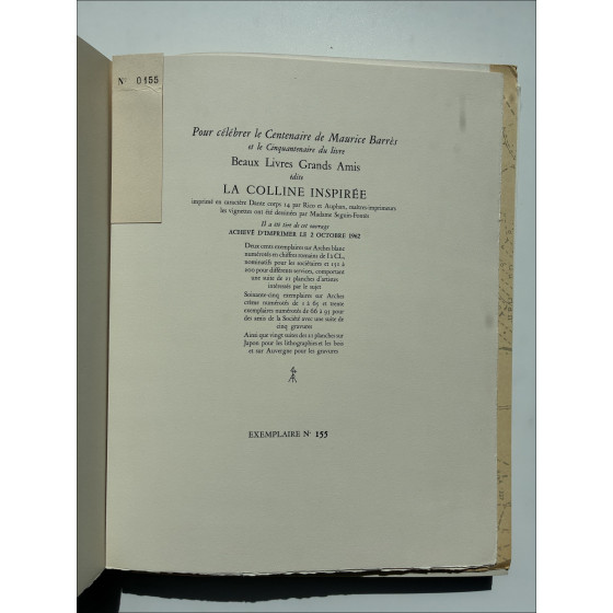 Maurice Barrès – La Colline inspirée, livre illustré 1962