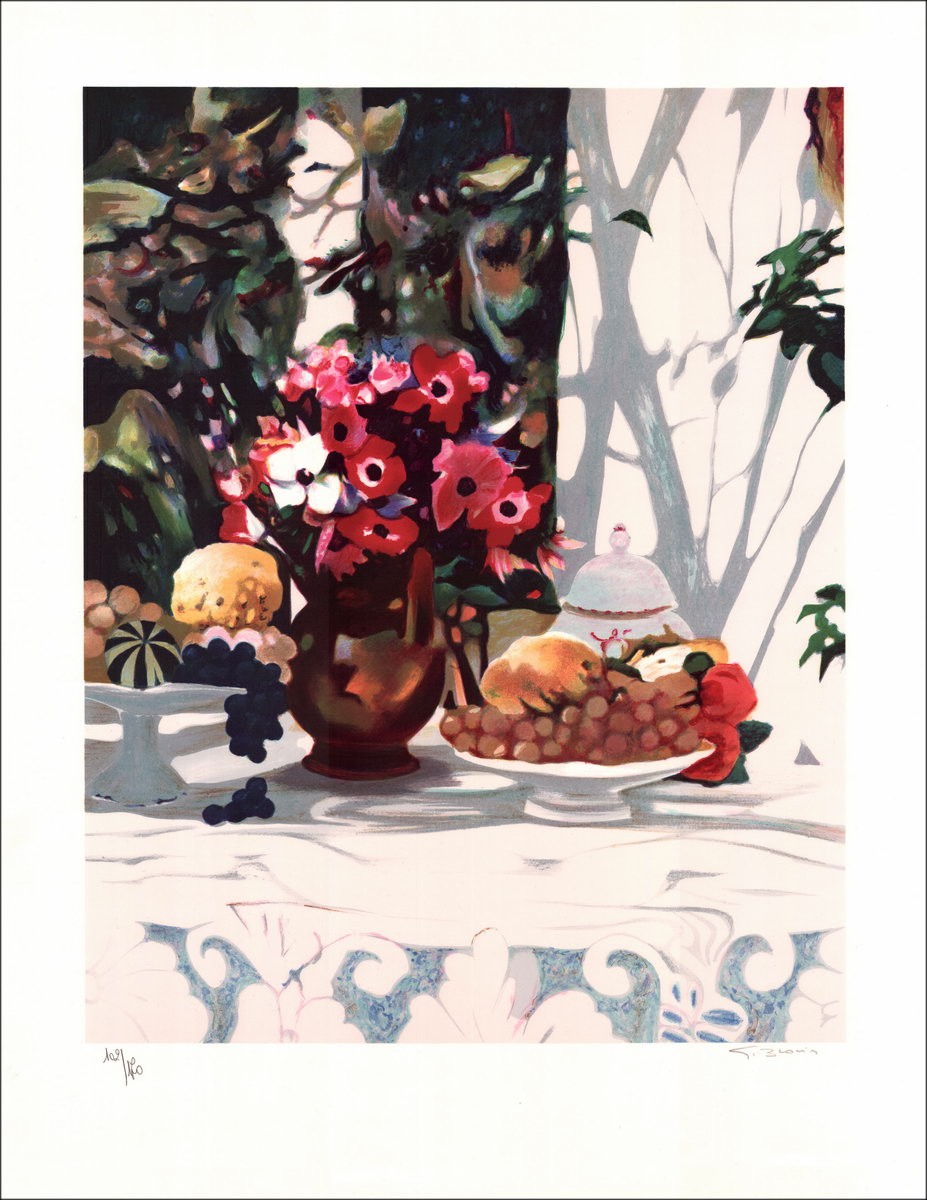 BLOUIN Georges - Original Lithograph "Still life with fruit bowl" signed and numbered in pencil