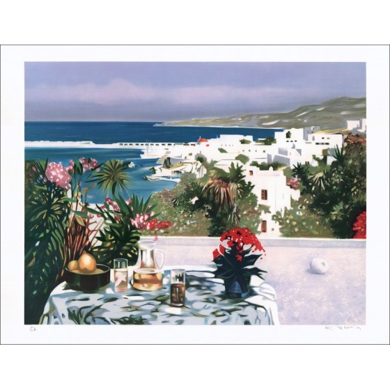 BLOUIN Georges - Original-Lithographie "Aperitif in Griechenland" signiert und nummeriert in Bleistift