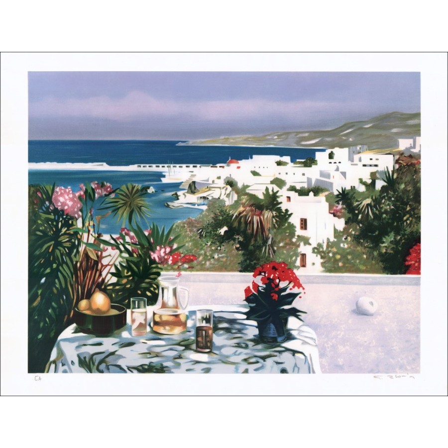 BLOUIN Georges - Original Lithograph "Aperitif in Greece" signed and numbered in pencil
