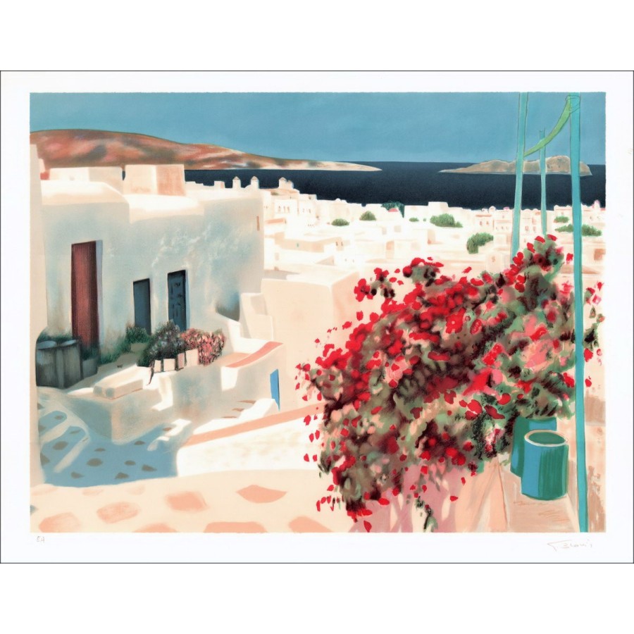 BLOUIN Georges - Lith Origin Original "Street in Greece" getekend en genummerd in potlood