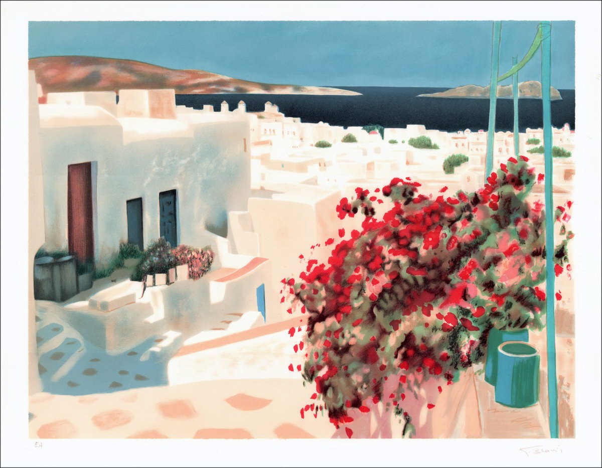 BLOUIN Georges - Lith Origin Original "Street in Greece" getekend en genummerd in potlood