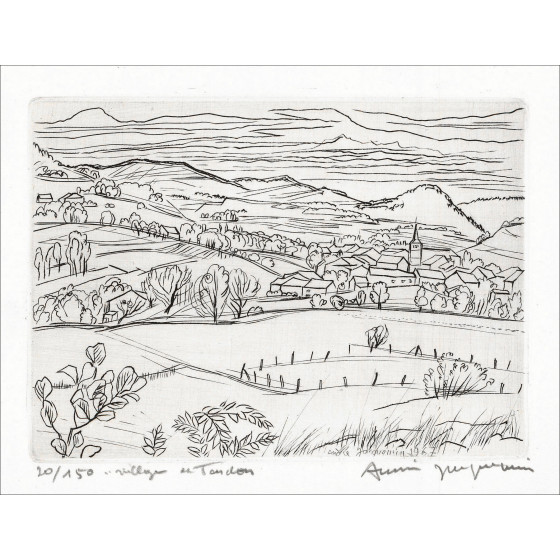 André Jacquemin - Incisione villaggio di tendine, 1967