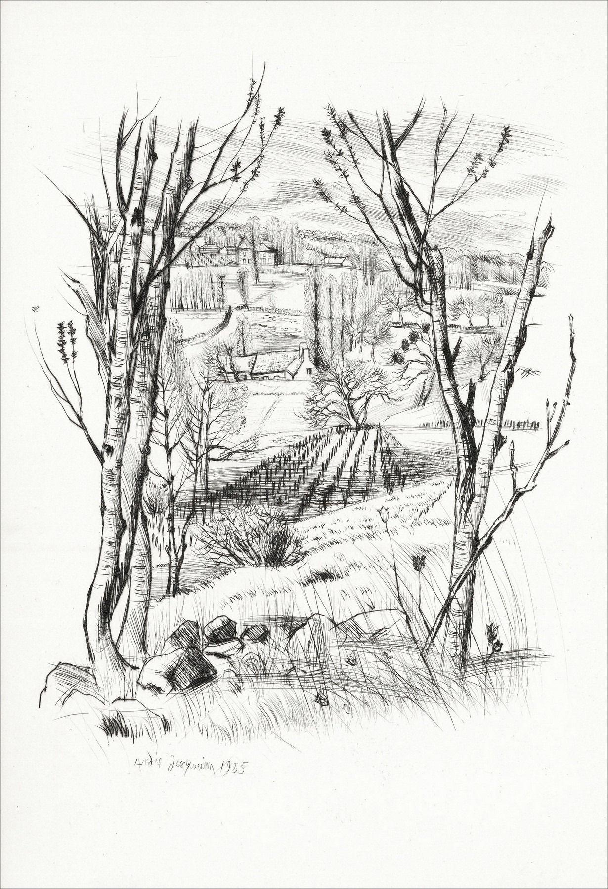 André Jacquemin - Incisione villaggio di tendine, 1967