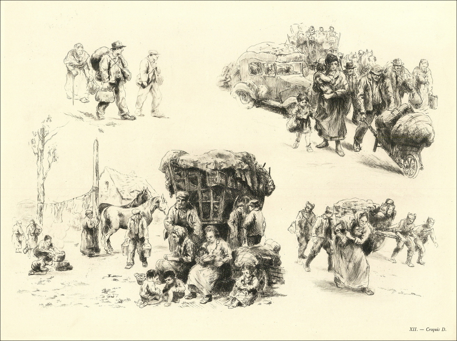 Abel Renault – L’Exode mai-juin 1940, portfolio gravures