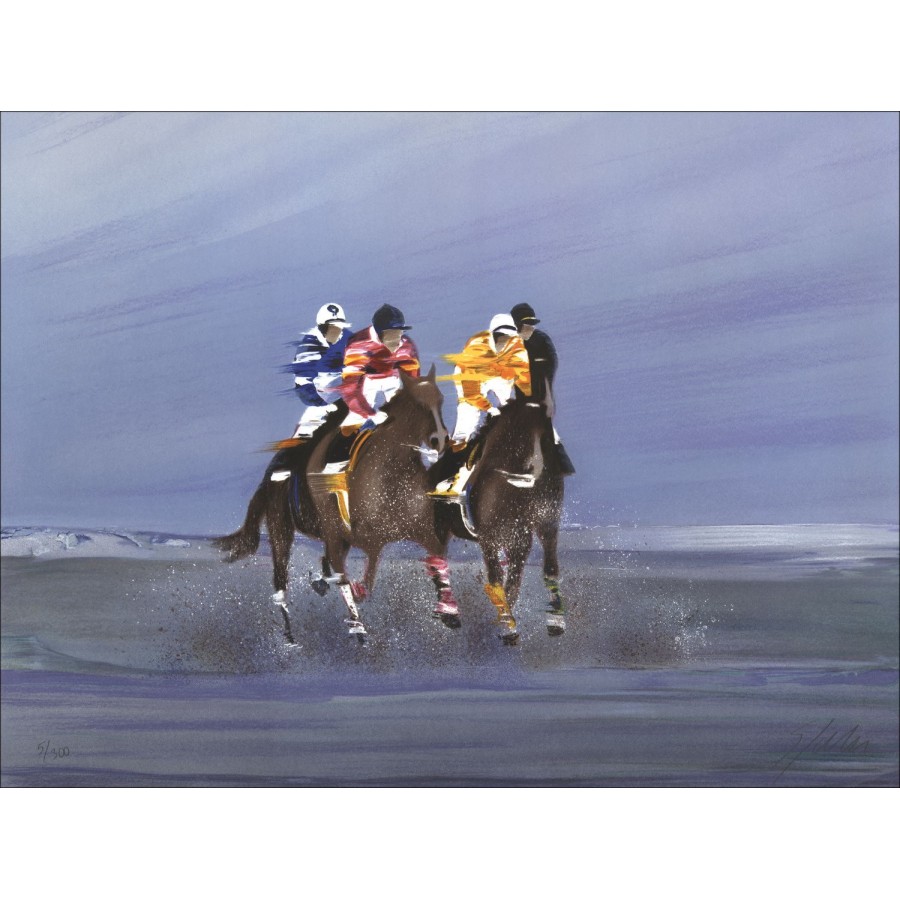 SPAHN Victor - Litografía originales "caballos en la playa" 43x56cm - firmado y numerado a lápiz