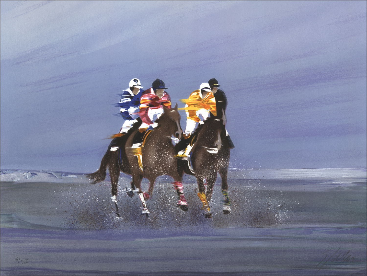 SPAHN Victor - Original Lithograph "Horses on the Beach" 43x56cm - Signed and numbered in pencil