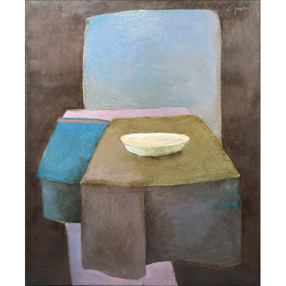 Claude Gaveau – Óleo sobre lienzo, Composición plana blanca - 73x60cm