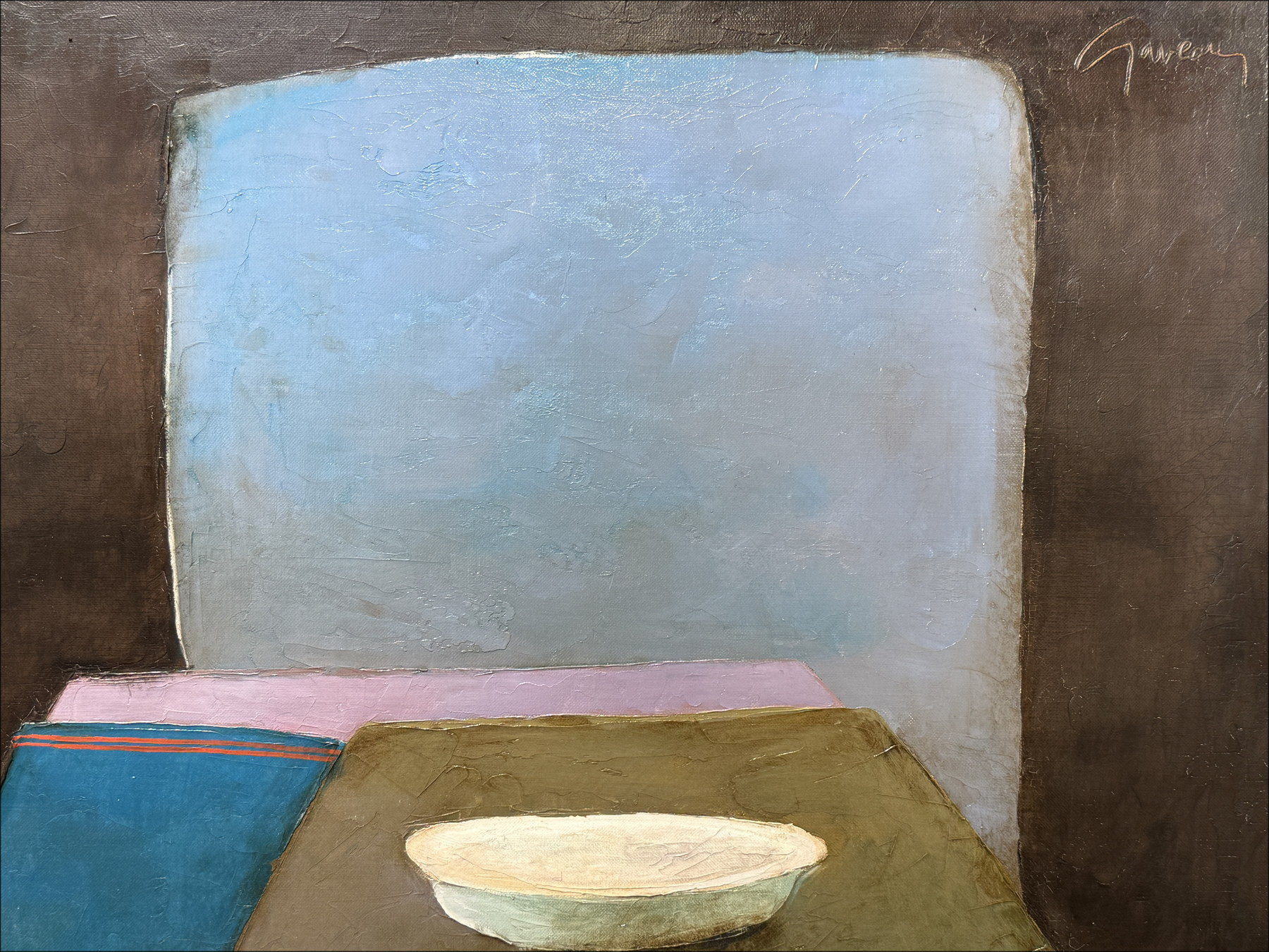 Claude Gaveau - Oil on canvas, composition on white dish - 73 x 60cm