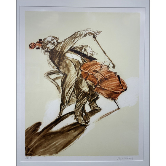 Claude Weisbuch – Lithographie Le violoncelliste - Avec cadre offert