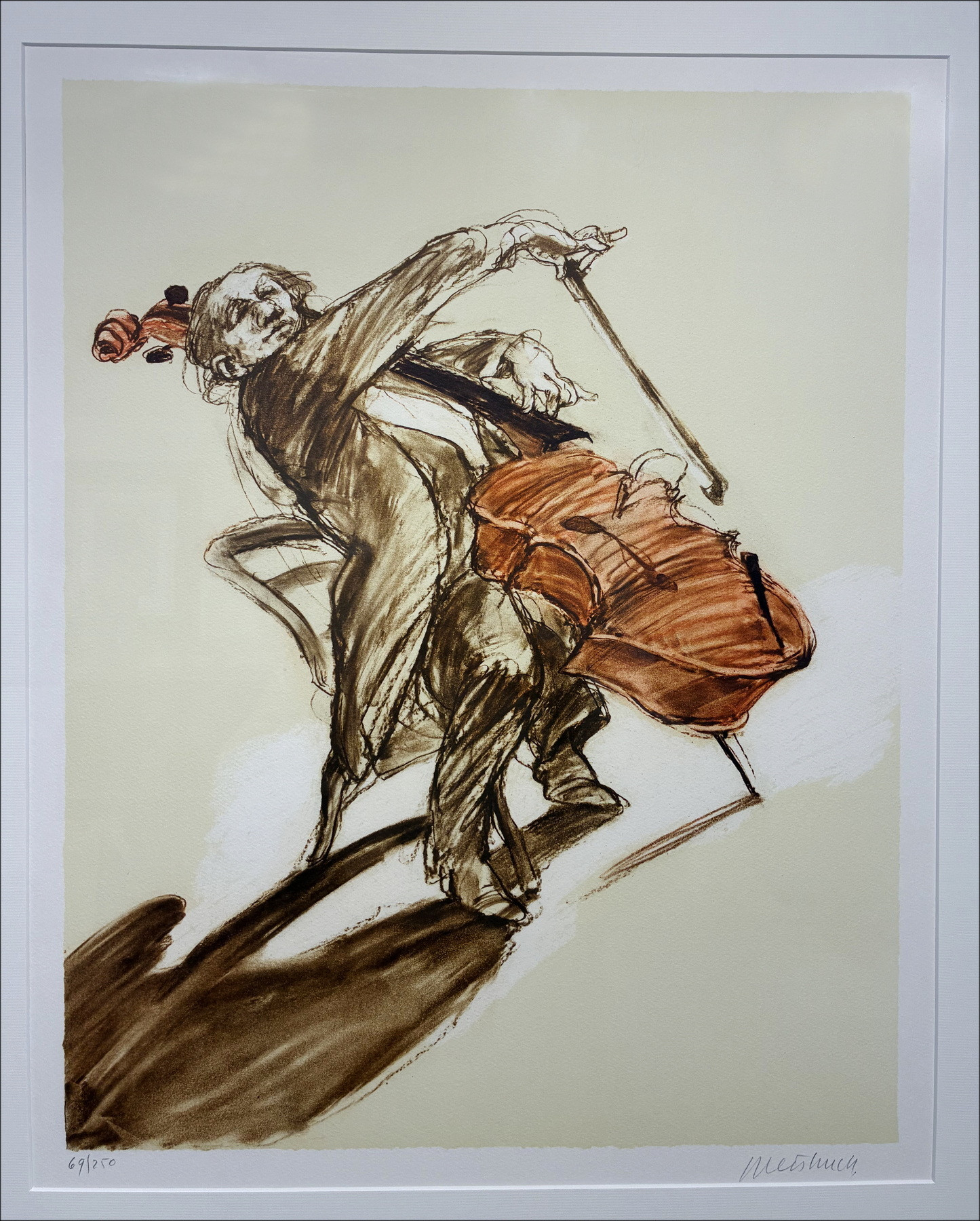 Claude Weisbuch – Lithography The cellist - With free frame