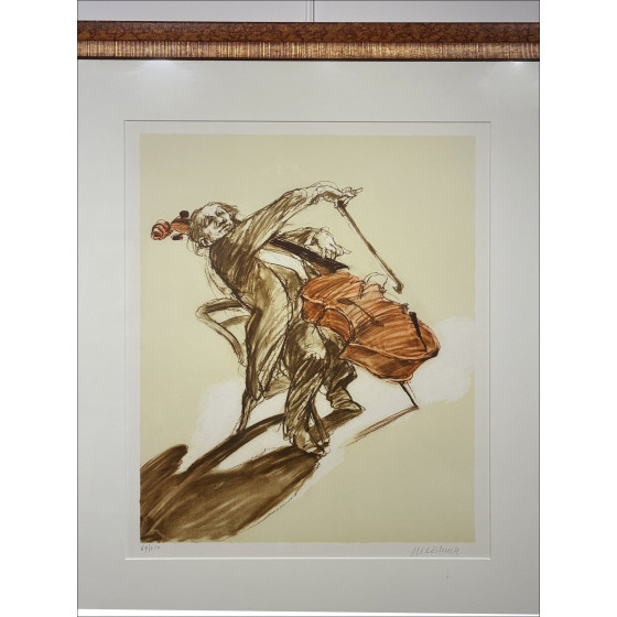 Claude Weisbuch - Litografia il violoncellist - con telaio offerto