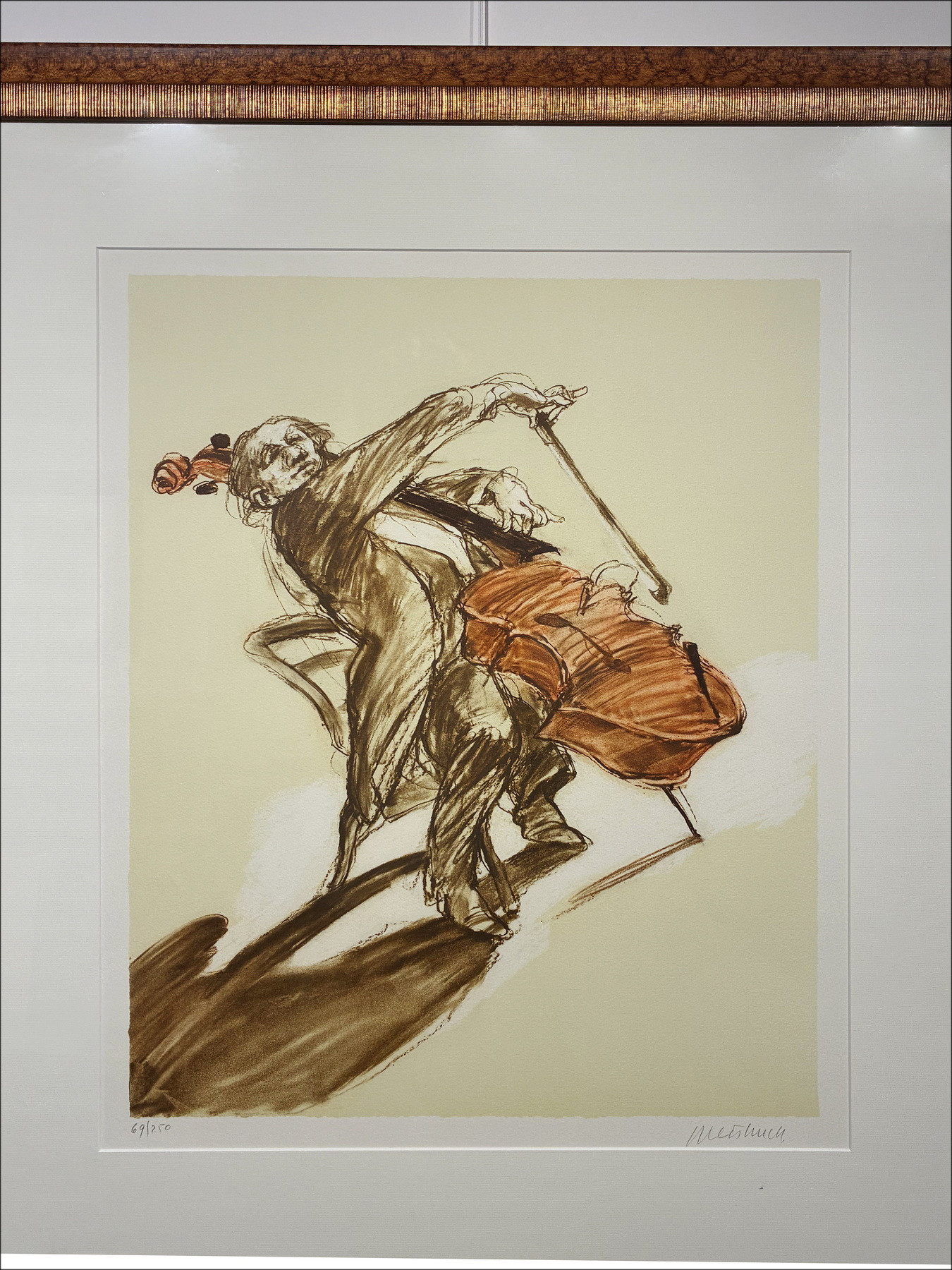 Claude Weisbuch - Litografia il violoncellist - con telaio offerto