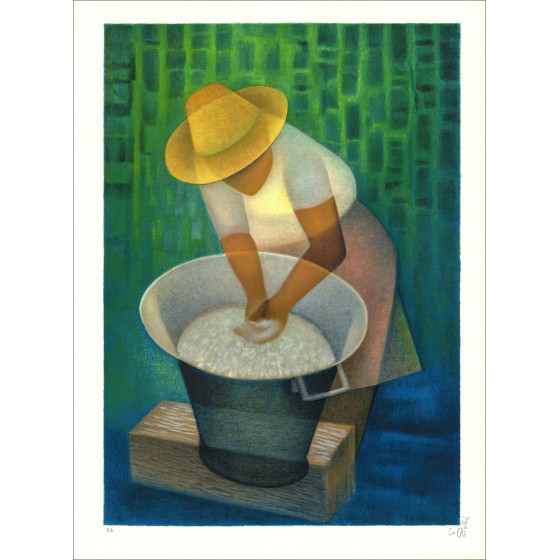 Louis Toffoli - Lithographie La Lavandiere, 1987