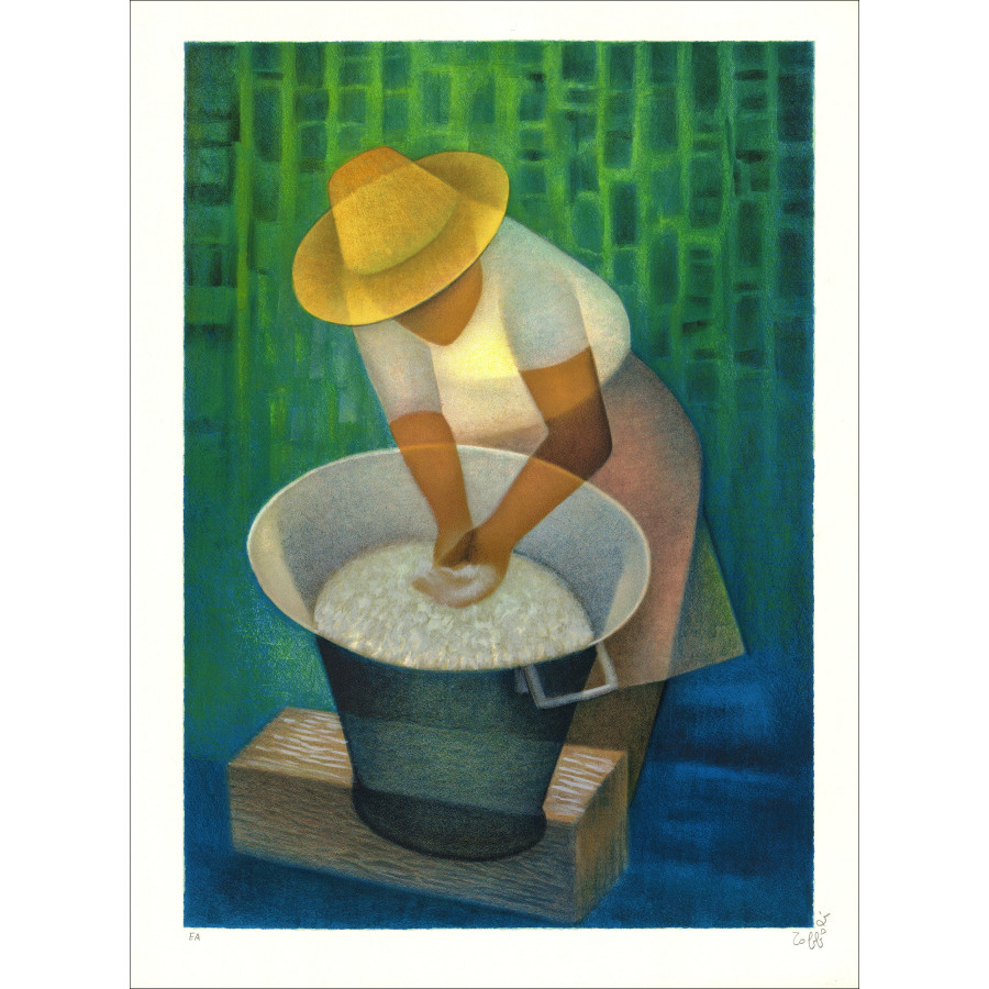 Louis Toffoli - Lithographie La Lavandiere, 1987