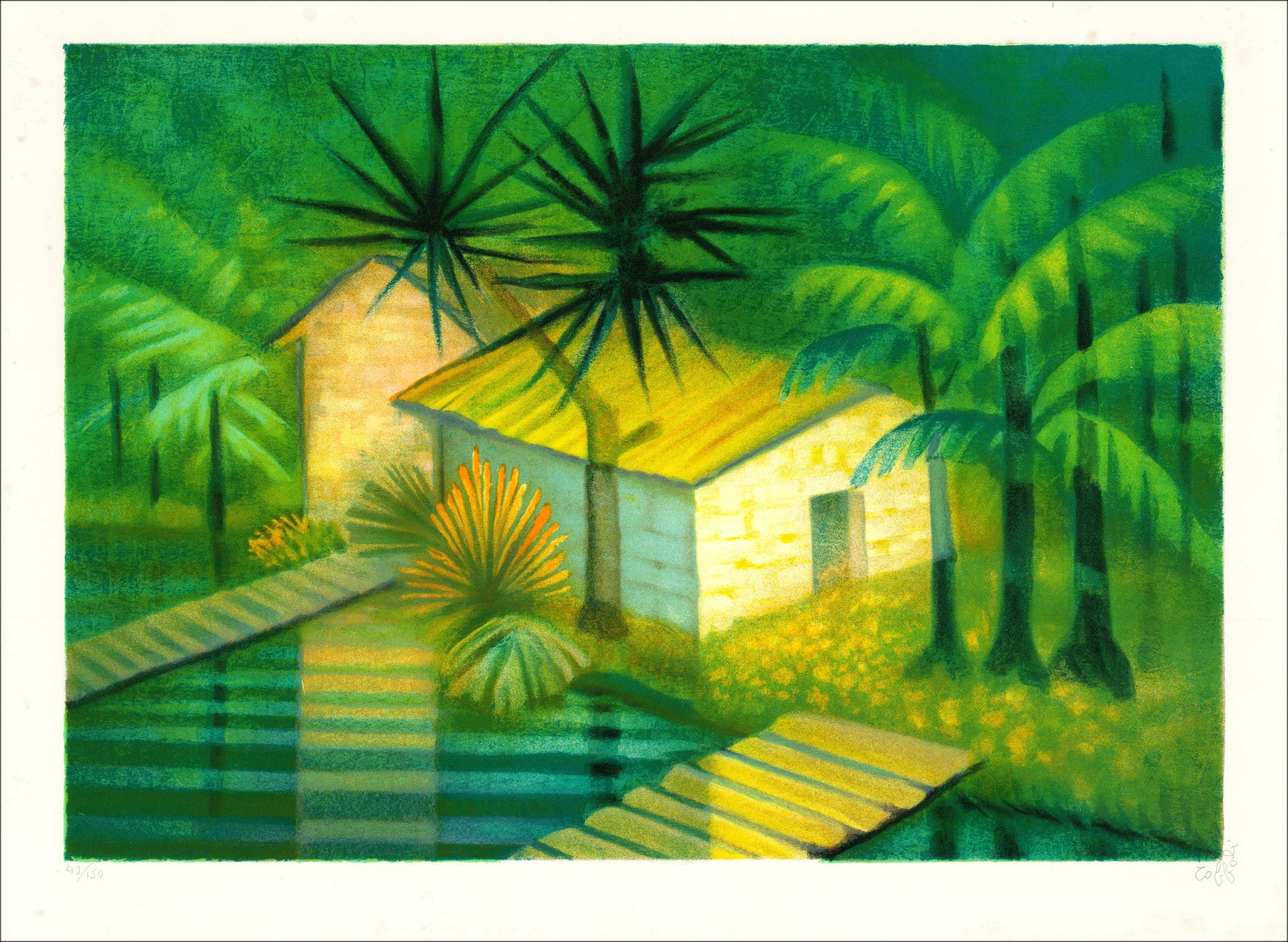 Louis Toffoli - Tropische Vegetationslithographie, 1983