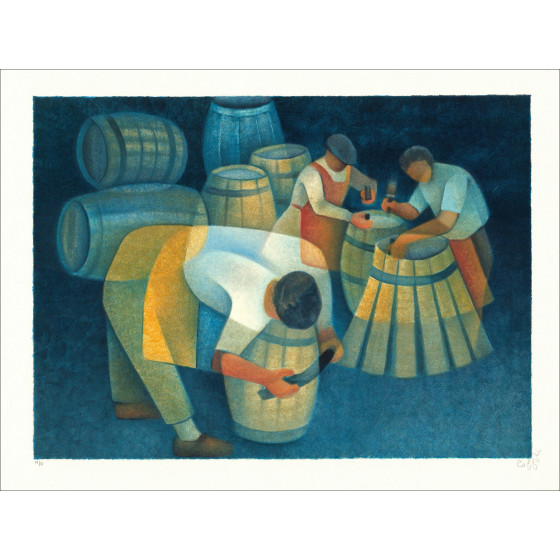 Louis Toffoli - Litografia "I bottai", 1986