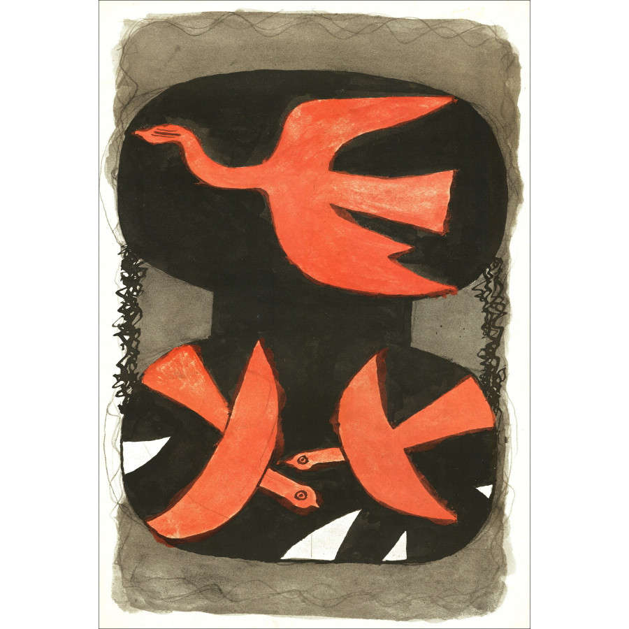 Gefra_Latn Braque Aff Affiche Rode vogels en noir, 1970