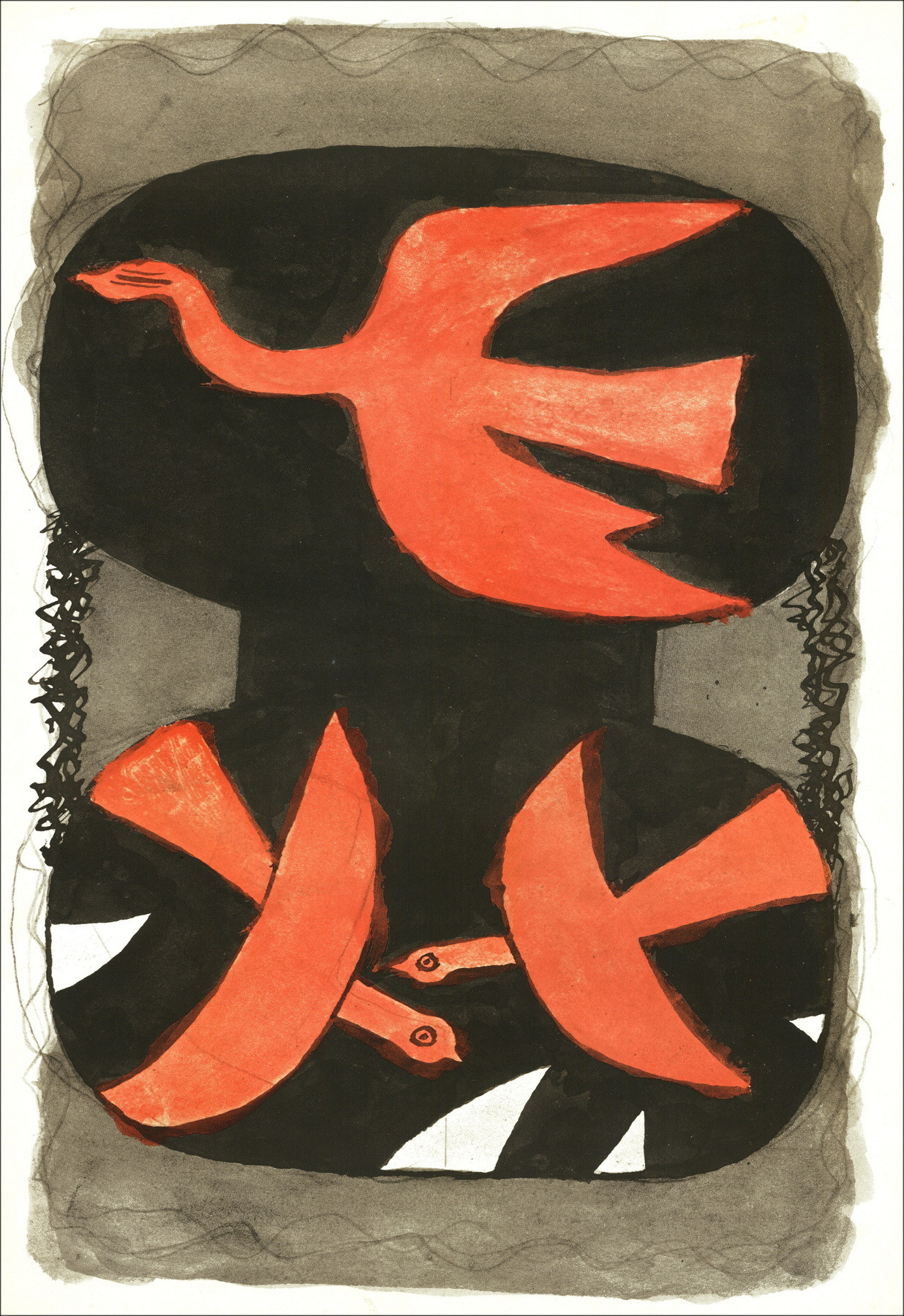 Georges Braque - Red and Black Bird Poster, 1970