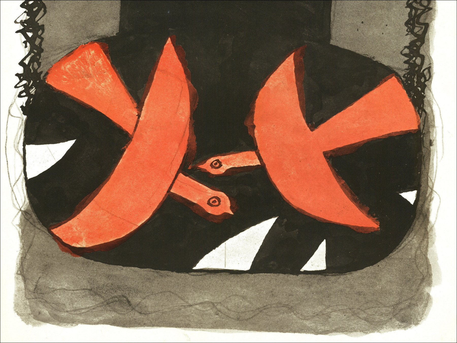 Georges Braque - Poster Uccelli rosso e nero, 1970