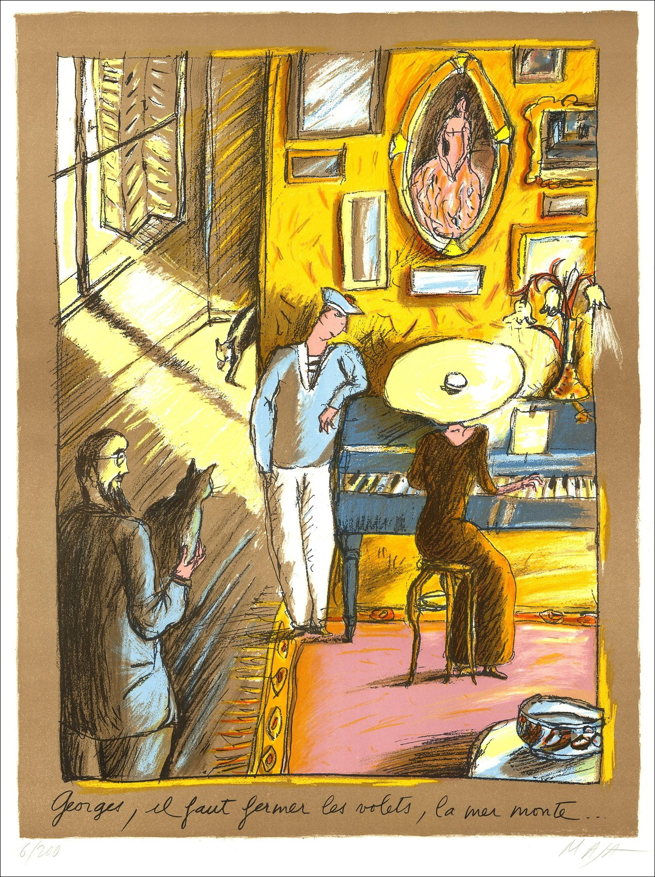 Maja - Lithographie der Pianist und die Mail