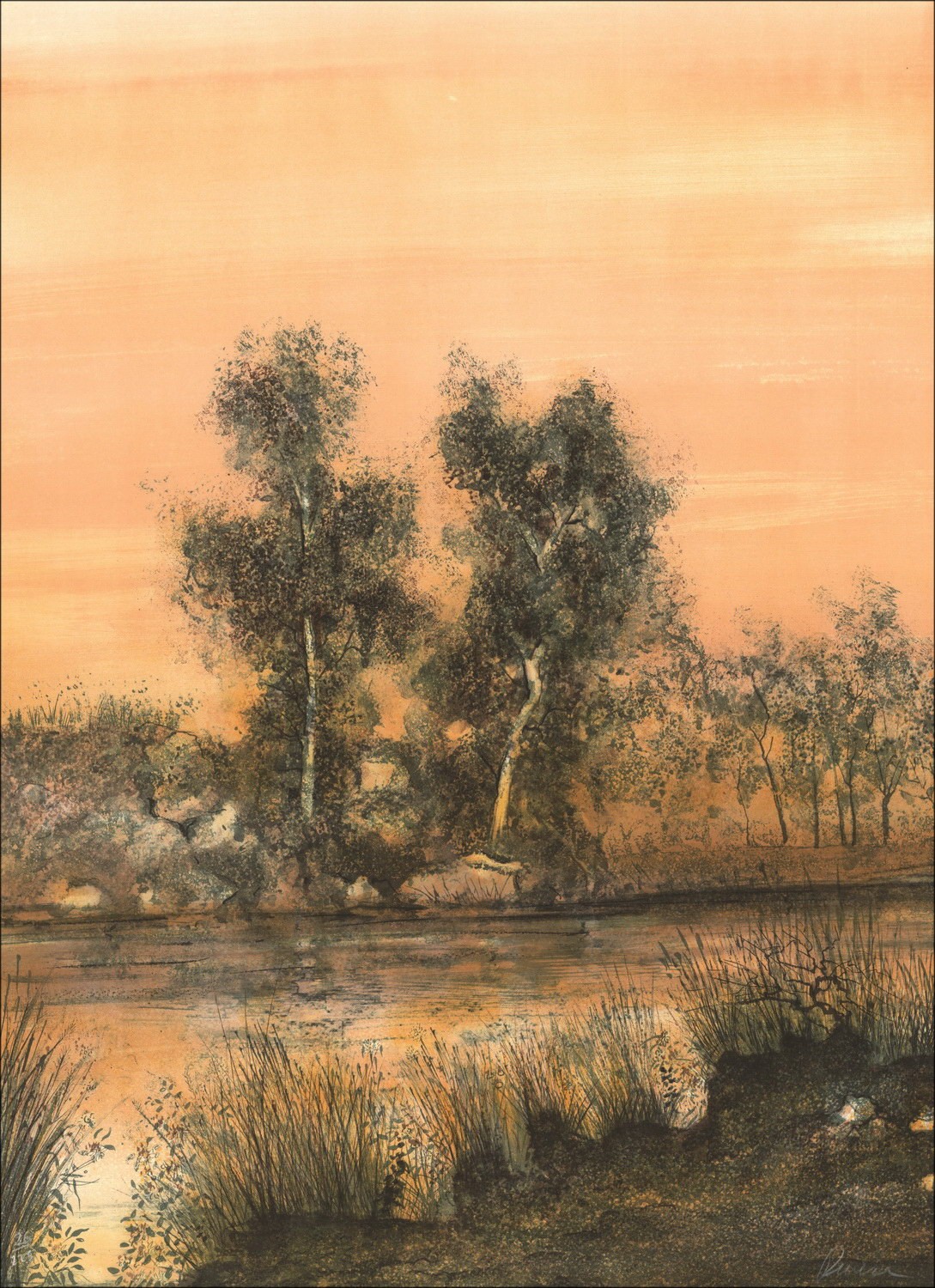 Antonio RIVERA - Litografia originale "Riva del fiume"