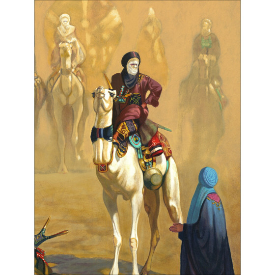 Hocine Ziani - Litografía original "La llegada al campamento" 72x56cm