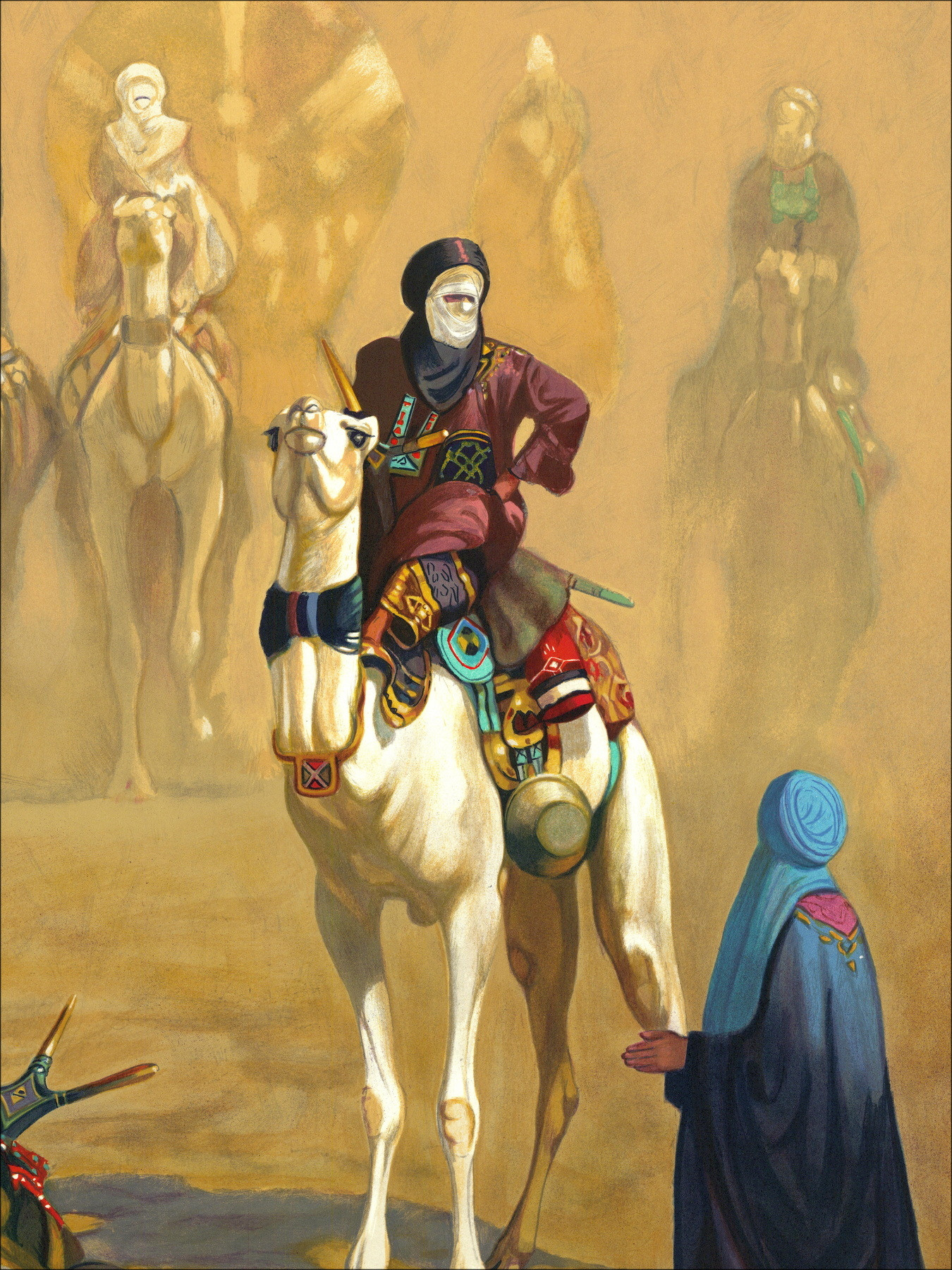 Hocine ZIANI - Original Lithograph "The arrival at the camp" 72x56cm