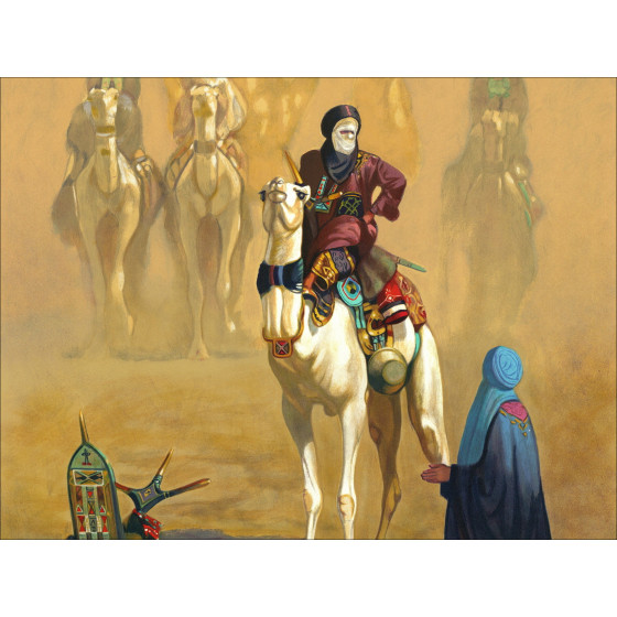 Hocine Ziani - Litografía original "La llegada al campamento" 72x56cm