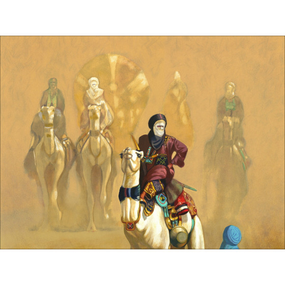 Hocine Ziani - Litografía original "La llegada al campamento" 72x56cm