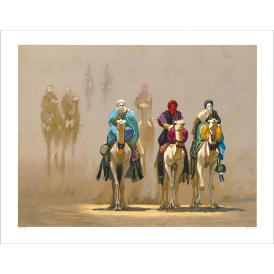 HOCINE ZIANI - Original-Lithographie "Die drei Beduinen" 59x76cm