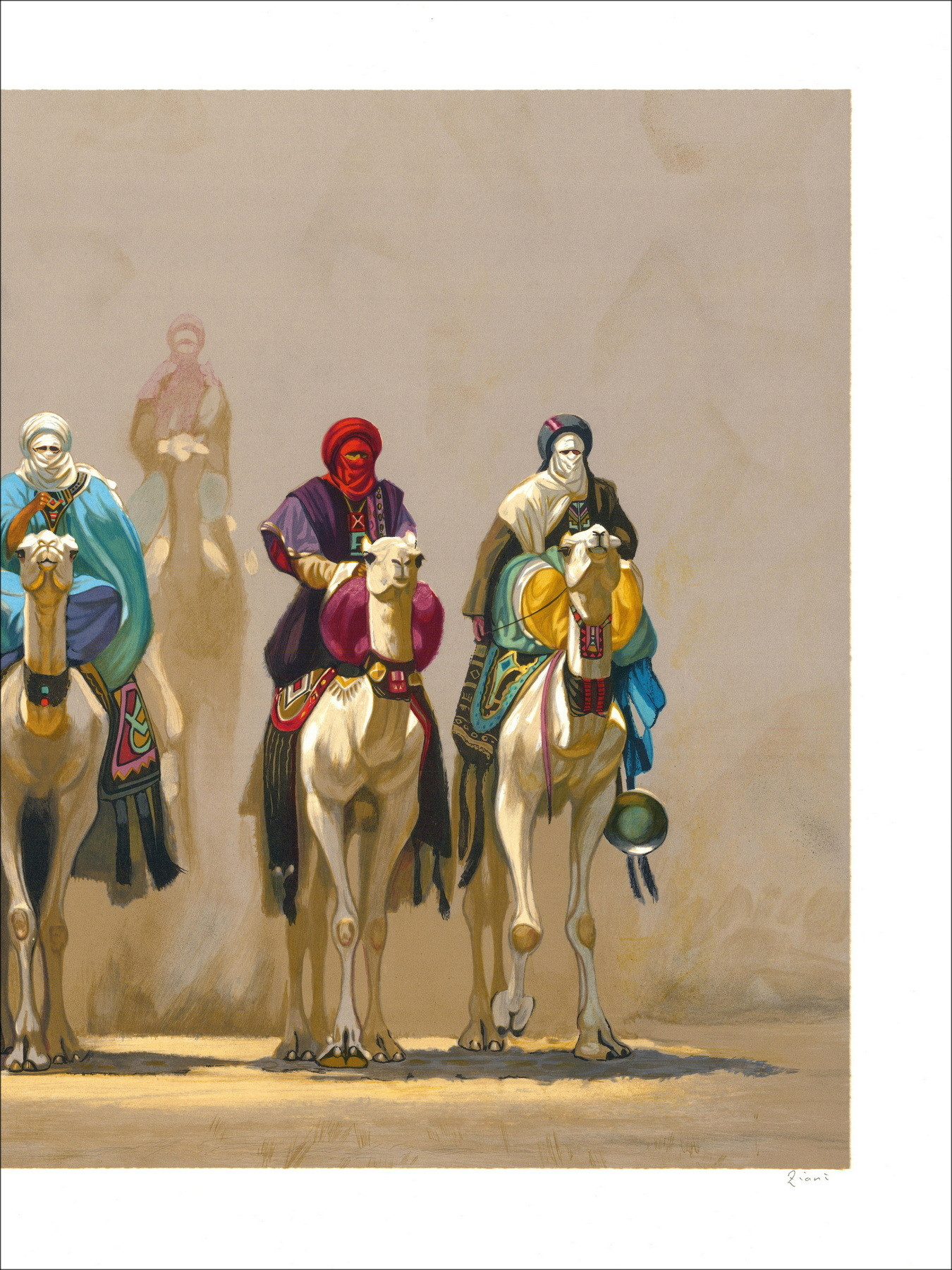 HOCINE ZIANI - Original-Lithographie "Die drei Beduinen" 59x76cm